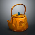 Orange Textured Teapot With Blue Lid And Curved Handle For Daily Use