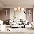 Elegant Living Room Interior Design With Sofa Armchairs Chandelier Area Rug And Plant