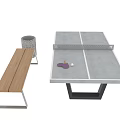 Outdoor Sports Equipment Setup With Concrete Table Tennis Table Wooden Bench Paddles And Balls