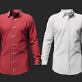 Red And White Long Sleeve Shirts With Collar And Button Details