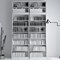 Tall Wooden Bookcase With Multiple Shelves Colorful Books Floor Lamp And Cactus Plant