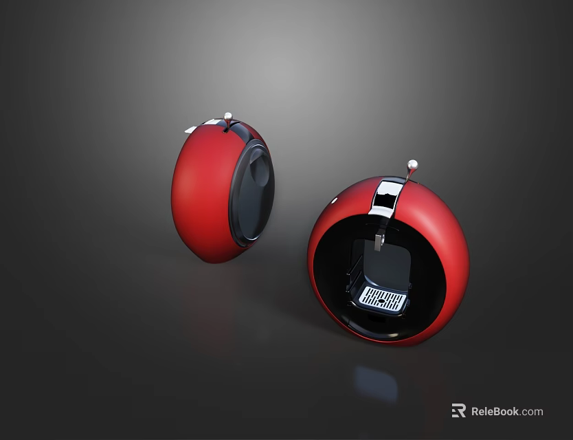 Two Red Round Daily Household Appliances With Modern Design And Black Details 3d model 