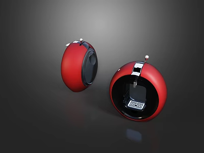 Two Red Round Daily Household Appliances With Modern Design And Black Details 3d model
