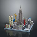 Cartoon City Scene With Tall Skyscrapers Construction Crane And Various Style Buildings