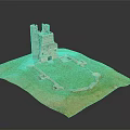 Ancient Castle Ruins Model With Green Grass Tower And Stone Structures 3d model