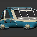 Retro Style Blue And White Compact Car With Transparent Windows And Vintage Design