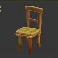Wooden Chair Design With Yellow Checkered Seat Cushion And Simple Backrest Structure