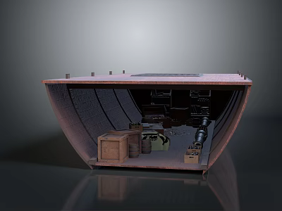 Industrial Interior Storage Space With Wooden Crates Metal Barrels And Pipes 3d model