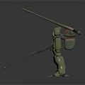 Green Intelligent Machine Mechanical Warrior With Dual Cannons And Long Rifle