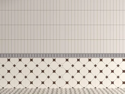 White Rectangular Floor Tiles Thin Lines Geometric Pattern Brown Star Black White Border 3d model