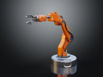 Orange Smart Machine Robotic Arm Featuring Silver Base And Precision Grip 3d model