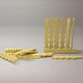 Golden Wavy Striped Cookies Arranged in Stack and Scattered on Surface 3d model