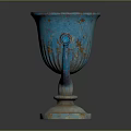 Rustic Blue Decorative Vase With Two Handles And Ornate Base