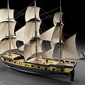 Highly Detailed Sailing Ship Model With White Sails And Blue Flag