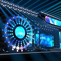 Contemporary Stage Design With Blue Lighting Effects LED Screens And Circular Decorative Elements 3d model