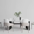 Modern Dining Table Set with Rectangular Table Six Light Chairs Vase Green Plant and Decorations 3d model