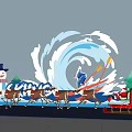 Christmas Scene With Snowman Reindeer Sleigh Santa And Wave Background 2024
