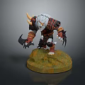 Fantasy Warrior Creature With Horned White Fur Armor And Claws On Green Brown Base
