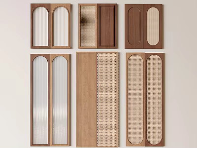 Various Design Wooden Wardrobe Doors With Glass Panels And Woven Texture 3d model