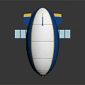 Modern Blue White Yellow Striped Airship Design With Gondola And Solar Panels