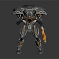 Futuristic Mechanical Robot 3D Model With Gray Armor And Orange Accents