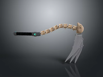 Intricate Sculpture Carving With Bone Structure Sickle Blade Black Handle And Green Gem 3d model