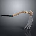 Intricate Sculpture Carving With Bone Structure Sickle Blade Black Handle And Green Gem