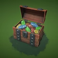 Open Vintage Wooden Chest Filled With Colorful Gems And Metal Lock