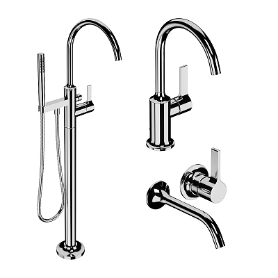 Modern Bathroom Kitchen Faucet Designs With Handheld Shower And Wall Mounted Handles 3d model