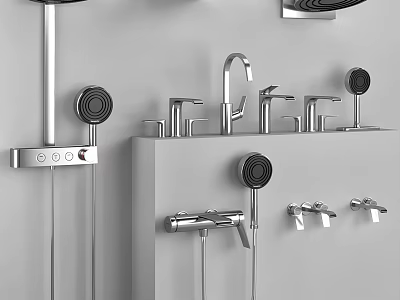Sleek Modern Chrome Shower Heads With Wall Mounted Faucets And Bathroom Fixtures 3d model