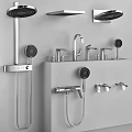 Sleek Modern Chrome Shower Heads With Wall Mounted Faucets And Bathroom Fixtures
