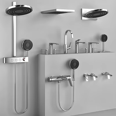 Sleek Modern Chrome Shower Heads With Wall Mounted Faucets And Bathroom Fixtures 3d model