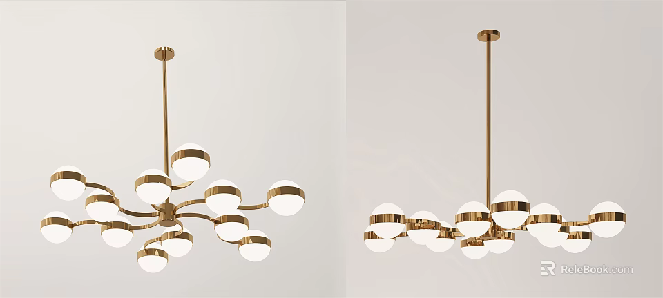 Modern Brass Chandelier With Branched Structure And Multiple Globe Pendant Lights 3d model