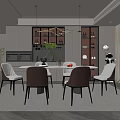 Modern Elegant Restaurant Interior With Open Design Marble Dining Table Hanging Lights And Chairs