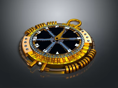 Vintage Golden Compass As Decorative Lifestyle Accessory With Black Dial And Brass Frame 3d model