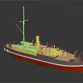3D Rendered Ship With Yellow Mast And Red Grey Hull