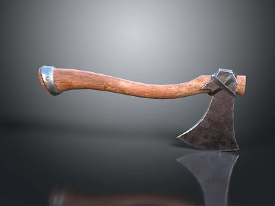 Vintage Weapon Axe With Wooden Handle And Metal Sharp Blade Design 3d model