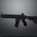Black Assault Rifle Featuring Tactical Rail Magazine Stock On Gray Background With Reflection