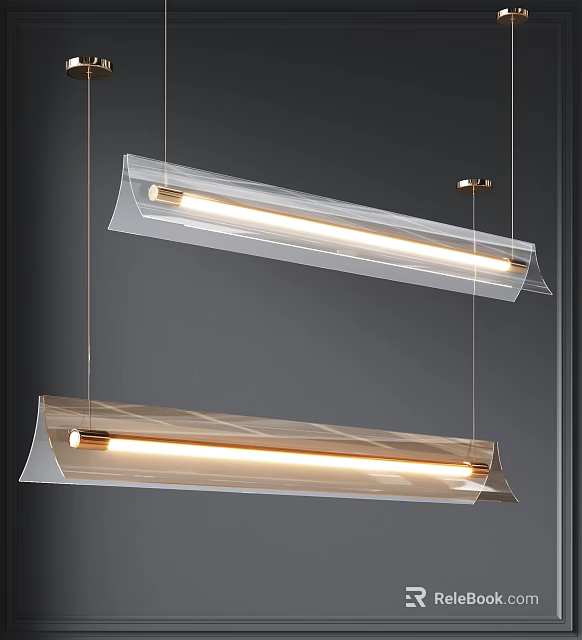 Modern Linear Pendant Lights With Transparent Glass Design And Metal Hanging Structure 3d model 