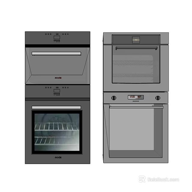 Modern Built in Kitchen Ovens with Black and Gray Design for Home Cooking Appliances 3d model 