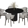 Modern Round Dining Table Set with Four Light Gray Chairs and Flower Vase 3d model