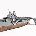 Old Aircraft Carrier Deck With Parked Aircraft And Rusted Hull Against White Background