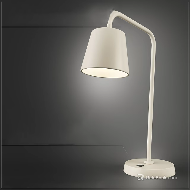 Modern White Table Lamp With Curved Arm And Round Base Design 3d model 