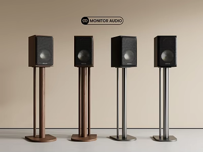 Monitor Audio Speakers With Modern Floor Stands In Different Colors For Home Audio 3d model