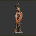 Ancient Chinese Painted Pottery Figure With Traditional Bun Hairstyle Red Robe