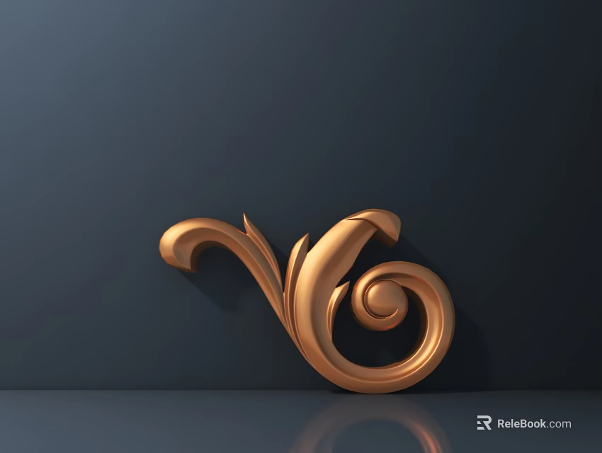 Elegant Gold Metal Ornamental Carving With Scroll Design Shiny Reflective Surface On Dark Background 3d model 