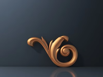 Elegant Gold Metal Ornamental Carving With Scroll Design Shiny Reflective Surface On Dark Background 3d model
