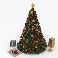 Festive Decorated Christmas Tree with Star on Top and Gifts Around