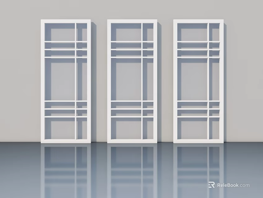 Three White Modern Swing Doors With Glass Panel Grid Design For Interior Spaces 3d model