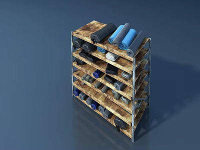 Display Shelf With Multiple Layers For Organizing Various Colored Rolled Items 3d model